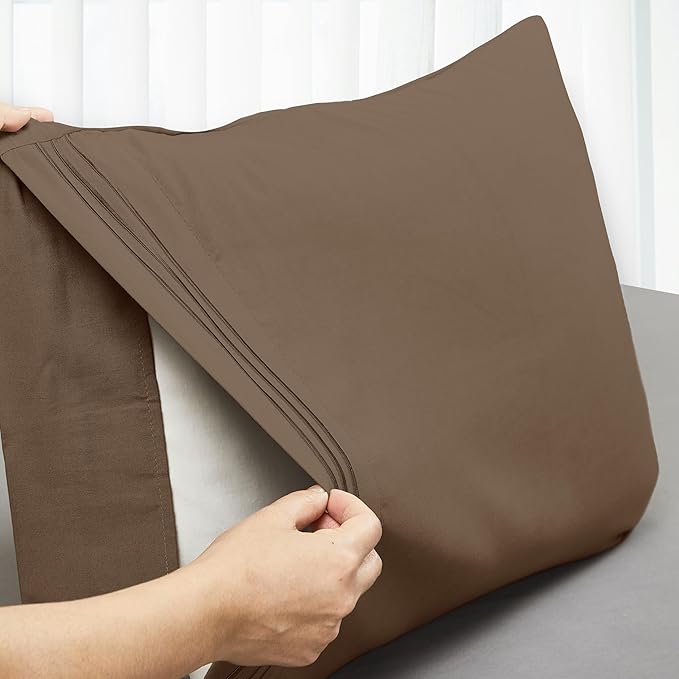 Mocassi 2-Piece Premium King Pillowcase Set 1800 Series Hotel Quality Microfiber - Soft and Breathable with 3-Line Embroidery Wrinkle and Stain Resistant, Easy Care, 20" x 40", Taupe