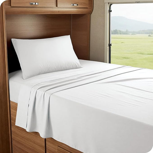 Bare Home RV Bunk Sheet Set - 1800 Ultra-Soft Microfiber RV Bunk Bed Sheets - Double Brushed - Deep Pockets - Easy Fit - 3 Piece Set - Bedding Sheets & Pillowcases (RV Bunk (30x75), White)