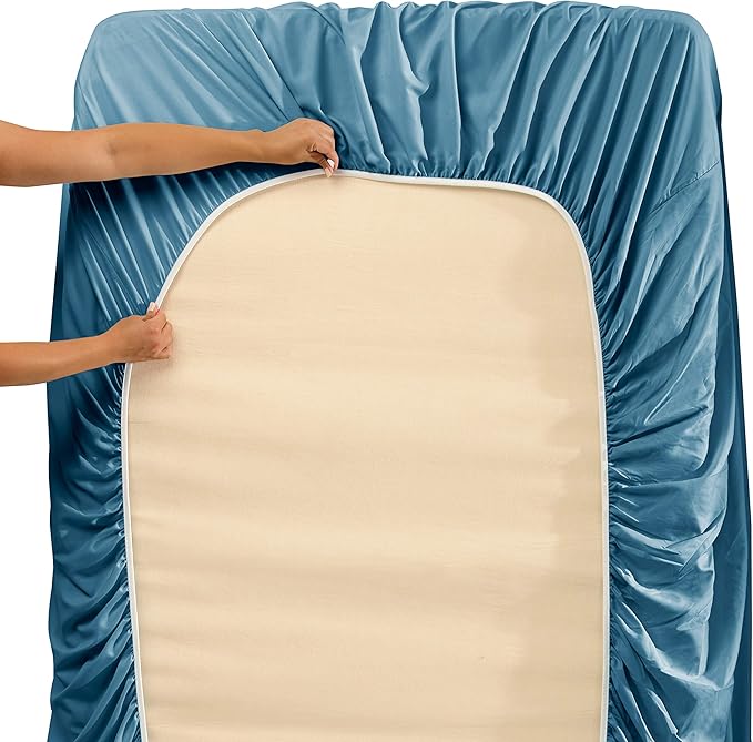 Hearth & Harbor Extra Deep Pocket Queen Sheets Sets - Fits Mattress 18-24 Inches Deep - Extra Deep Pocket Sheets - 6 Piece Queen Size - Blue Heaven