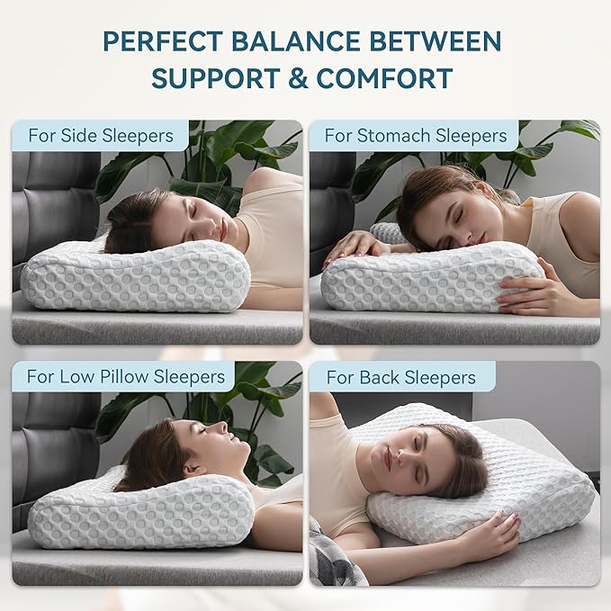 Neck Pillow Memory Foam Contour Pillow for Pain Relief Cervical Pillow for Sleeping, Orthopedic Pillow for Neck and Shoulder Pain, Ergonomic Pillow for Side Back Stomach Sleeper-Queen
