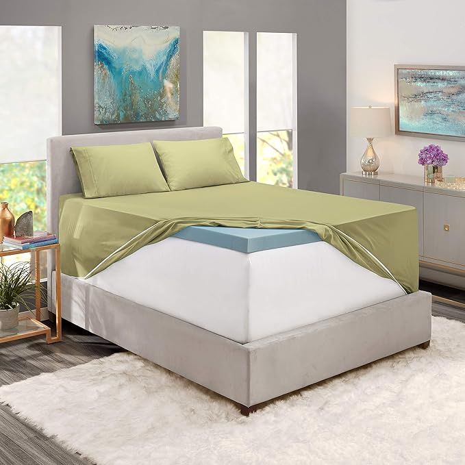 Nestl Twin XL Size Sheet Set, 4 Piece Extra Deep Pocket (18-24 inches), Microfiber, Hotel Luxury, Soft, Breathable, Wrinkle-Free, Easy to Care, Sage Green