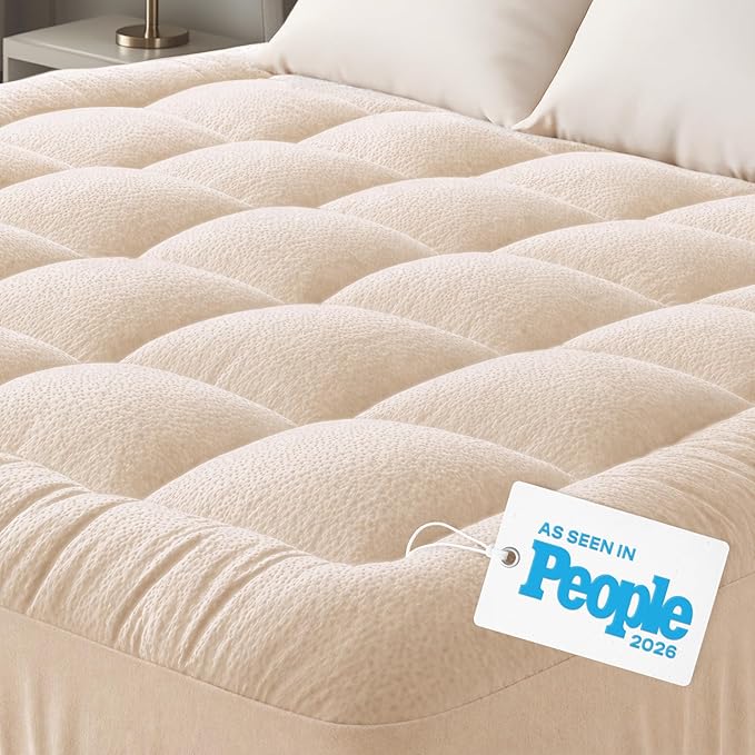 Niagara Sleep Solution Ultra Soft Queen Size Mattress Topper - Viscose Made from Bamboo Pillow Top Mattress Pad for Back Pain Relief - Naturally Cooling for Hot Sleepers, Beige
