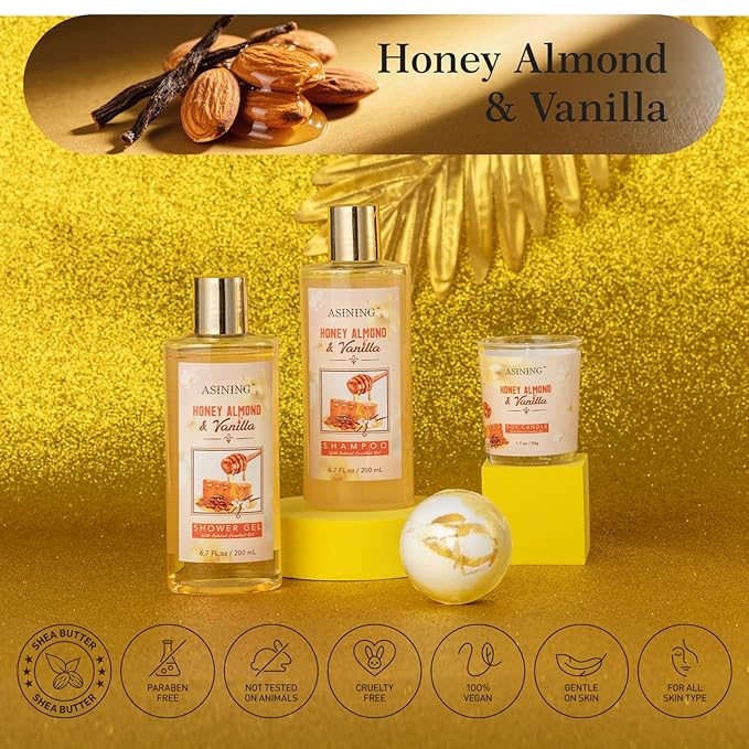 Spa Gift Baskets For Women and Men, Home Luxury Scents Honey Almond Bath Sets for Women Gift, Spa Set Spa Basket with Body Lotion, Lip Balm & More Bath Gift Set Best Gift for Her, Bath Kits Gifts