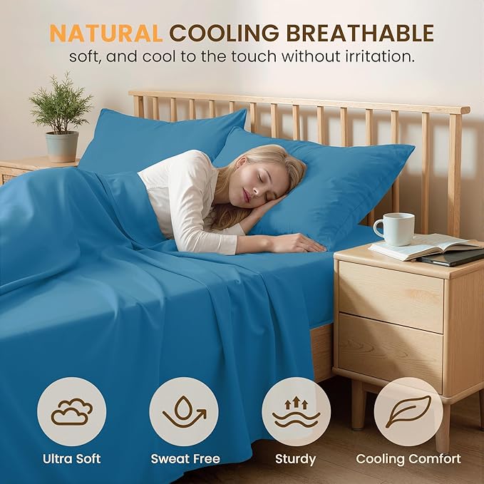 Twin Size 3 Piece Bed Sheet Set - Ultra Imitation Cotton-Premium Breathable & Cooling Sheets - Hotel Luxury Bed Sheets Deep Pocket up to 15"- Wrinkle, Fade, Stain Resistant (Denim Blue, Twin)