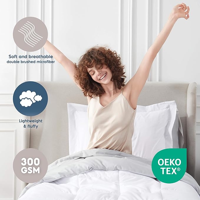 Nestl 7 Piece Twin Comforter Set – White Reversible Bed in a Bag – Complete Twin Size Bedding Set with Sheets, Set of 2 Down Alternative Pillows, Pillowcase and Sham