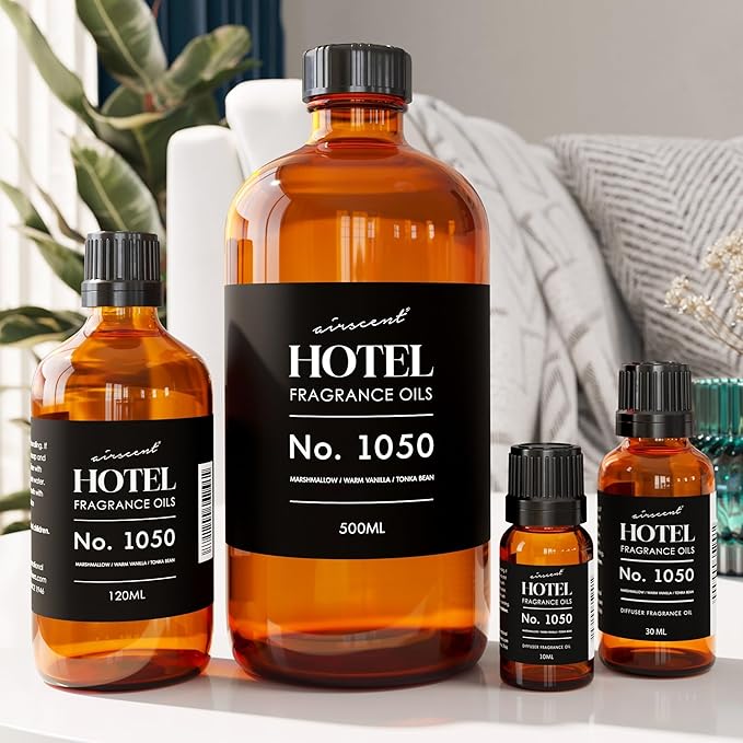 AirScent Warm Vanilla Hotel Diffuser Oil No. 1050 - Marshmallow Vanilla Tonka Bean - Premium Fragrance Oil for Ultrasonic and Waterless Diffusers and Crafting - 120 mL, 4 fl oz Dropper Bottle
