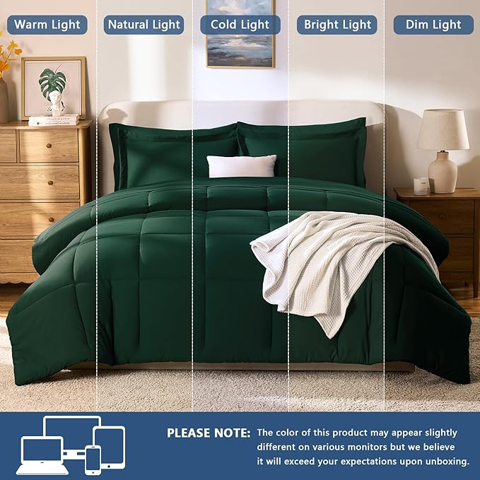 CozyLux Twin XL Comforter Set Emerald Green - 5 Pieces Twin XL Bed in a Bag Set, Soft Bedding Sets Bed Set Extra Long for All Season with Comforter, Flat Sheets, Fitted Sheet, Pillowcase &Pillow Sham
