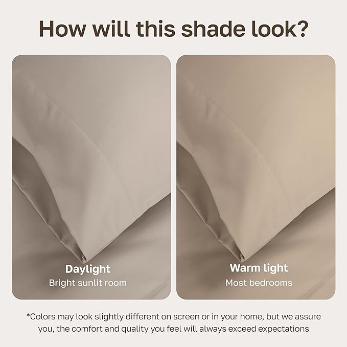 California Design Den Pillow Cases King Size Set of 2-1000 Thread Count Sateen, Soft and Thick 100% Cotton King Pillowcases, Durable - Beige (Sand Tone)