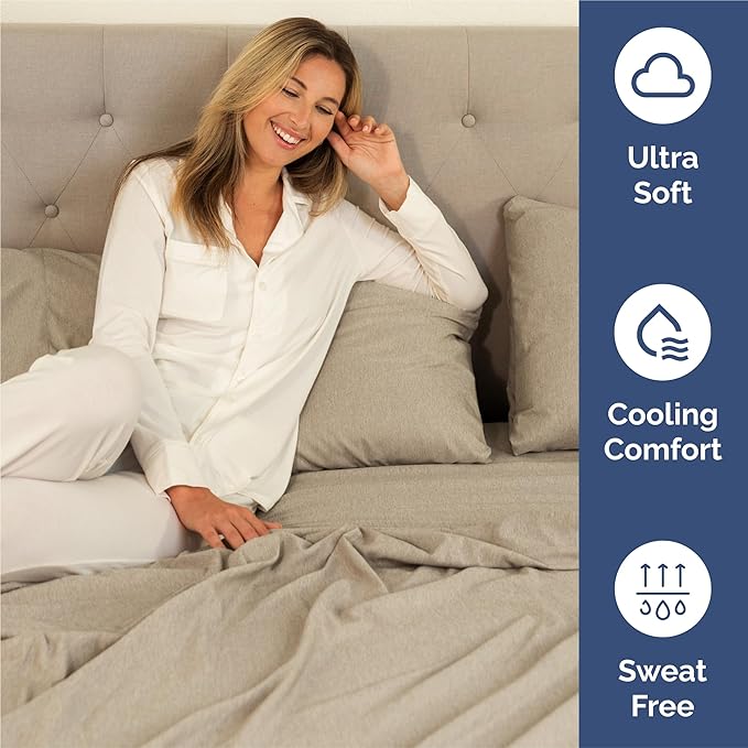 Split King Size 5 Piece Sheet Set - Comfy Breathable & Cooling Sheets - Hotel Luxury Bed Sheets for Women & Men - Deep Pockets, Easy-Fit, Soft & Wrinkle Free Sheets - Heathered Beige Oeko-Tex Sheets