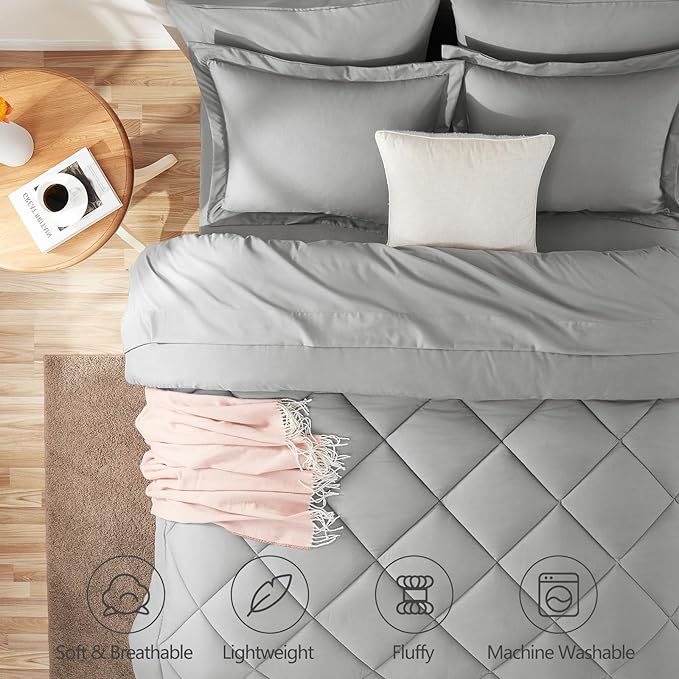 CozyLux Twin Comforter Set with Sheets Light Grey - 5 Pieces Bed in a Bag Twin, All Season Bed Set for Girls and Boys, Bedding Set with Down Alternative Comforter, Sheets, Pillowcase & Sham