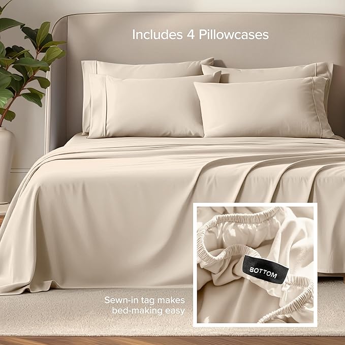 Bare Home Hotel Luxury Full Sheet Set, Extra Soft - 6 Piece Set - Deep Pockets - Easy Fit - Cooling & Breathable - Wrinkle, Fade, Stain Resistant - Includes 4 Pillowcases (Full, Sand)