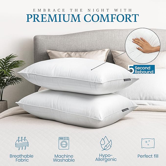 King Size Pillows Set of 2 Down Alternative – Soft & Fluffy King Pillows 2 Pack with Soft & Brushed Cover, Hotel Pillows for Bed, Perfect Bed Pillows for Side and Back Sleepers, Size 20"x36"