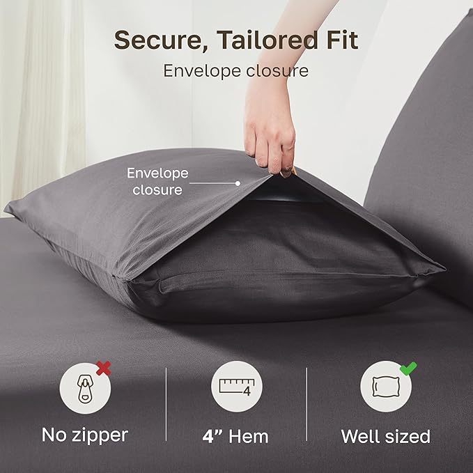 California Design Den 100% Egyptian Cotton Pillow Cases Standard Size/Queen Size Set of 2 - Crisp Percale Feel, Soft & Breathable Pillow Cases Cotton - Grey