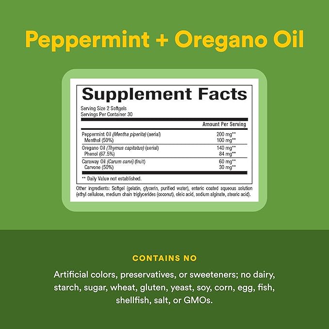 Natural Factors - Peppermint & Oregano Oil Complex, Support for Gastrointestinal Health, 60 Soft Gels
