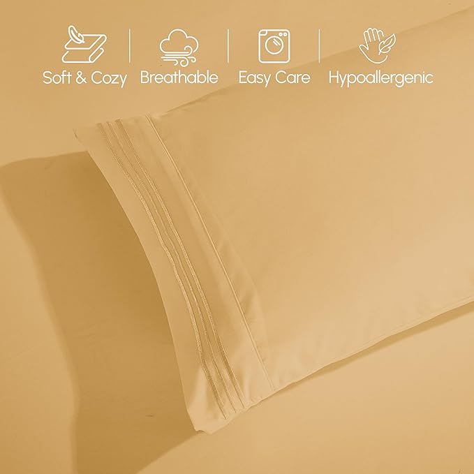 Elegant Comfort Luxury 1500 Premium Hotel Quality Microfiber 4-Piece Sheet Set - Soft, All Around Elastic 18-24 Inches Deep Fitted Sheet - Extra Deep Pocket Sheets, California King, Camel-Gold