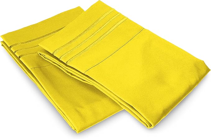 Elegant Comfort Luxury Ultra-Soft 2-Piece Pillowcase Set - 1500 Premium Hotel Quality Microfiber Double Brushed - Wrinkle Resistant, King Size, Yellow