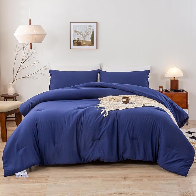 Softness Comforter Set for Boys Girl Teen Children Dorm, Comfy Cozy Polycotton Fabric, 1 Down Alternative Blanket Comforter & 1 Pillowcase, Lightweight All Season Use, Navy Blue Twin/Twin XL