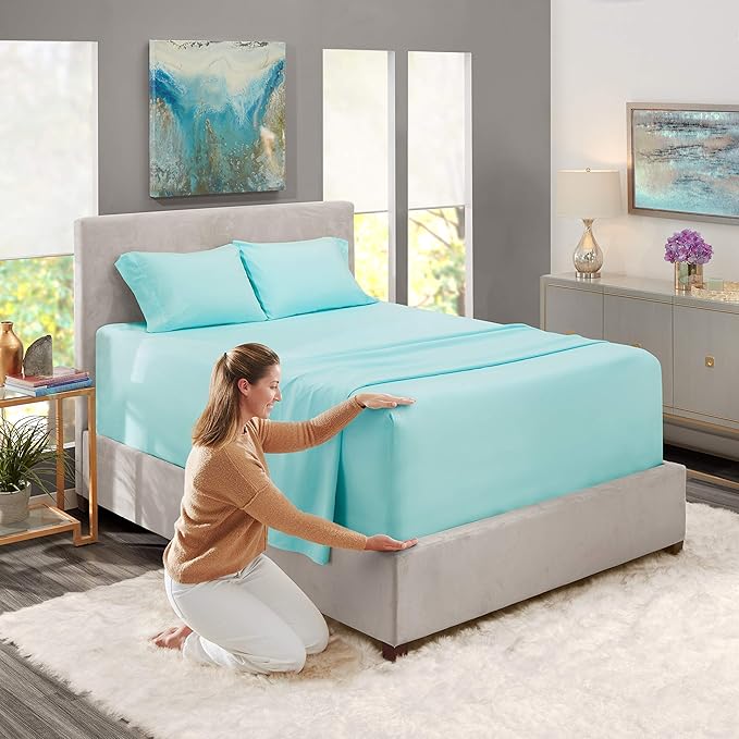 Nestl Twin XL Size Sheet Set, 4 Piece Extra Deep Pocket (18-24 inches), Microfiber, Hotel Luxury, Soft, Breathable, Wrinkle-Free, Easy to Care, Light Blue