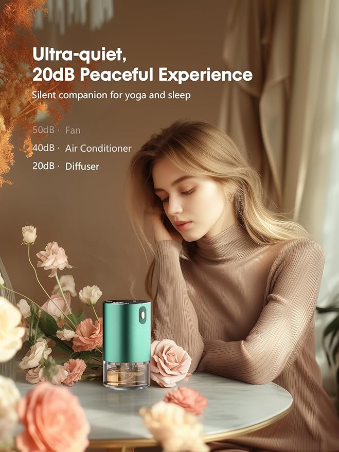 Waterless Essential Oil Diffuser - Rechargeable Scent Diffuser for Home and Car Diffuser, Portable Waterless Diffuser with Home/Car Mode 4 Mist Time Level and Timer Setting, Pure Scent