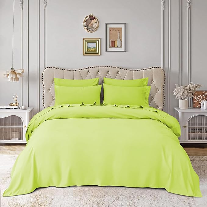 Mocassi Luxury Split King 5-Piece Sheet Set - 1800 Premium Hotel Quality - Easy-Fit, Wrinkle, Fade Resistant Bed Sheets and Pillowcases - All Around Elastic Fitted Sheet, Deep Pocket, Liime