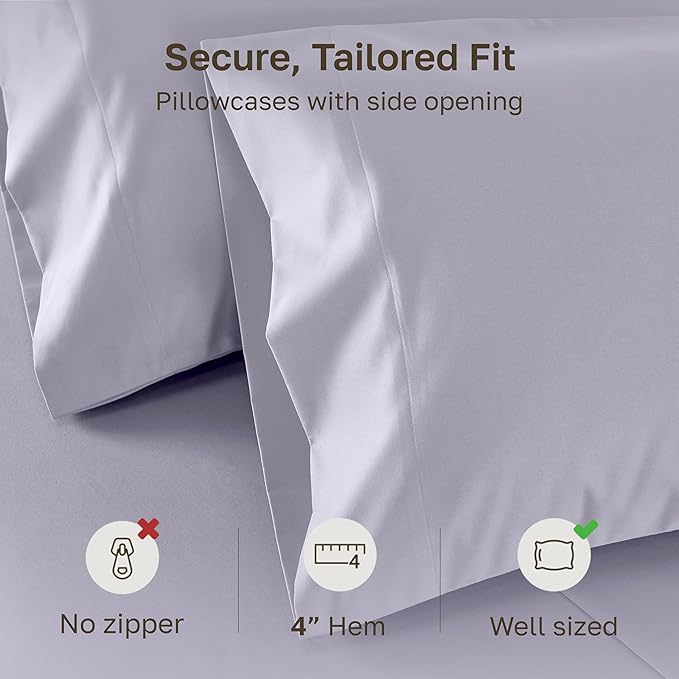 California Design Den King Size Pillow Cases Set of 2-1000 Thread Count, Soft and Smooth Sateen Weave, 100% Cotton Pillow Cover, Thick and Durable - Lavender Grey