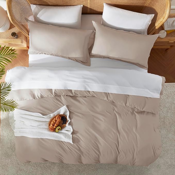 Nestl King Duvet Cover Set with Comforter Insert - Linen 4 Piece 104x90 Duvet Cover & 2 Pillow Shams with White Quilted Down Alternative Comforter, Ultra Soft, All Season