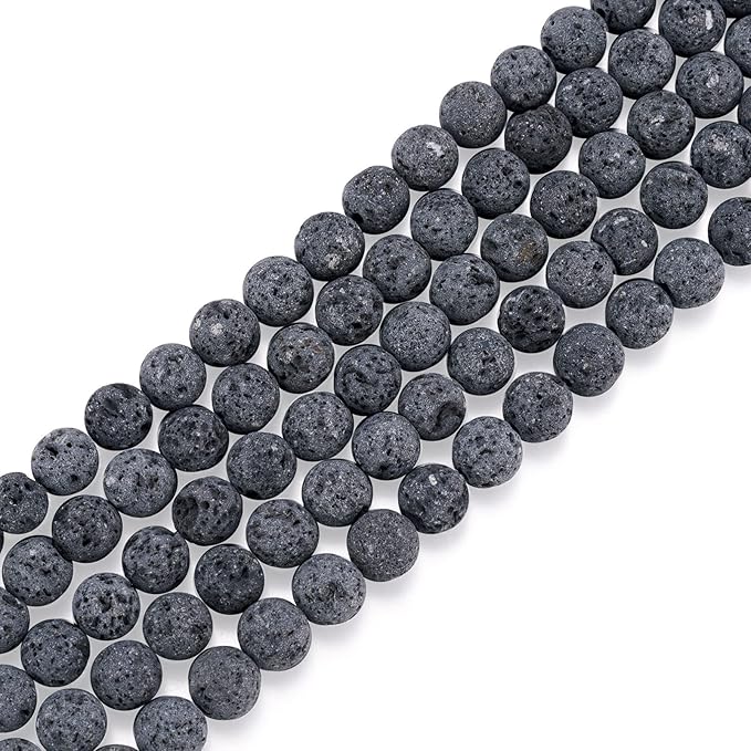 Craftdady 8mm Unwaxed Natural Lava Stone Beads 460Pcs Round Volcanic Rock Gemstone Loose Beads Energy Healing Chakra Beads for Jewelry Craft Essential Oil Bracelet
