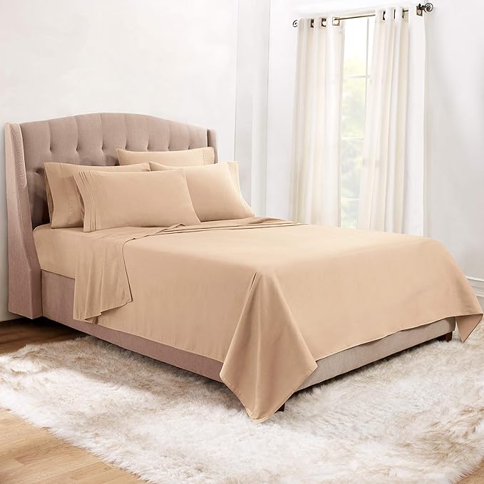 Clara Clark Twin XL Sheets, 5 Piece Set - Hotel Luxury Bed Sheets, Super Soft Bedding Set, Twin XL Size, Taupe Sand