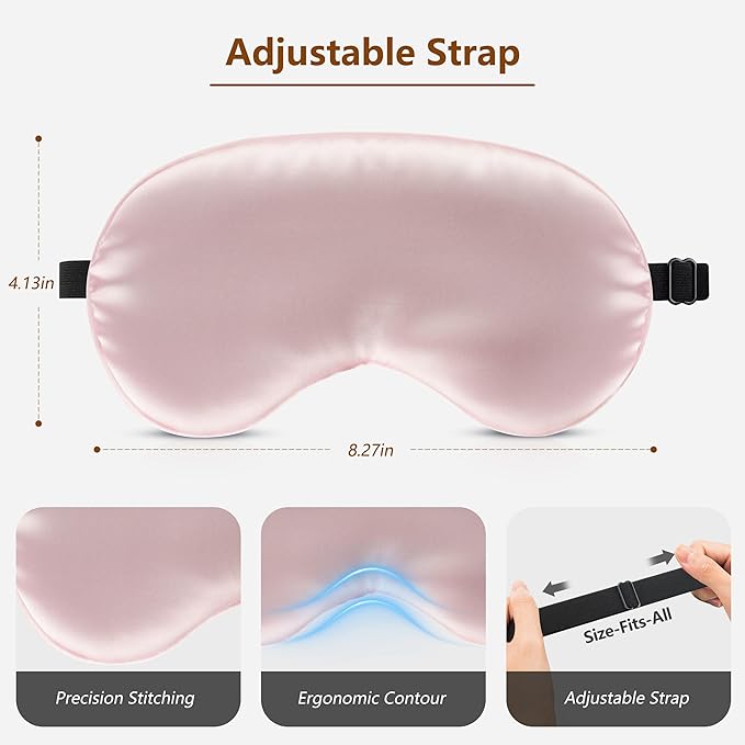 Sleep Mask Silk Eye Mask for Men Sleeping Mask, Adjustable Elastic Strap for Night Shading Sleep Mask, Soft and Comfortable for Both Men and Women (Pink, 2 Packs)