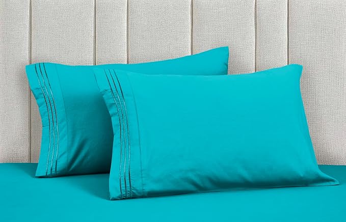 Mocassi Luxury Split King 5-Piece Sheet Set - 1800 Premium Hotel Quality - Easy-Fit, Wrinkle, Fade Resistant Bed Sheets and Pillowcases - All Around Elastic Fitted Sheet, Deep Pocket, Turquoise