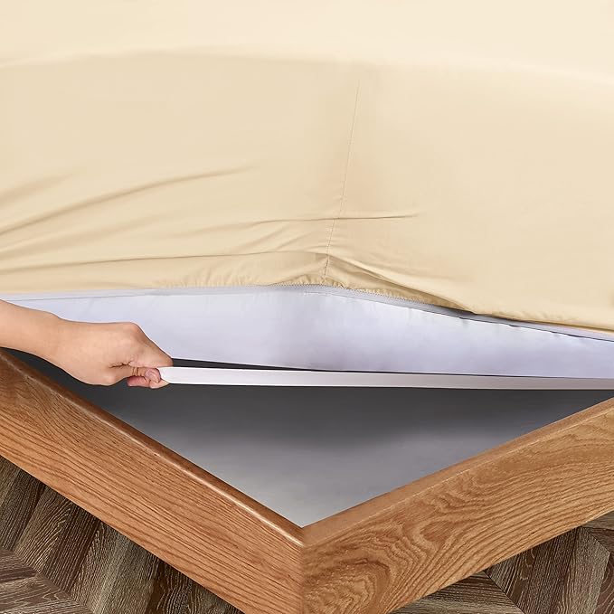 Manyshofu Extra Deep Pocket King Size Sheets - Hotel Luxury 1800 Thread Count Sheets & Pillowcases - Microfiber Bed Set up to 24" Mattress - Light Beige Bed Sheets 18-24 Inch Deep Pockets - 4 Piece
