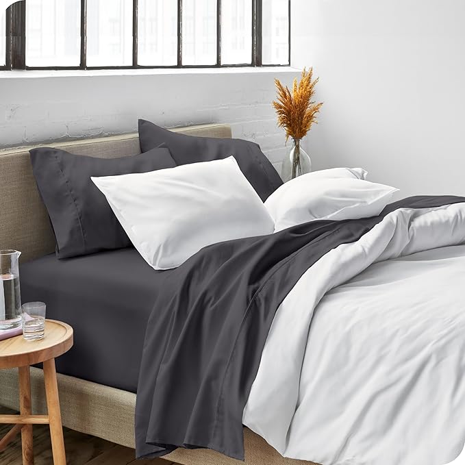 Bare Home Split Head Flex King Sheet Set - 1800 Ultra-Soft Microfiber Bed Sheets - Double Brushed - Deep Pockets - Easy Fit - 4 Piece Set - Bedding Sheets & Pillowcases (Forged Iron Grey)