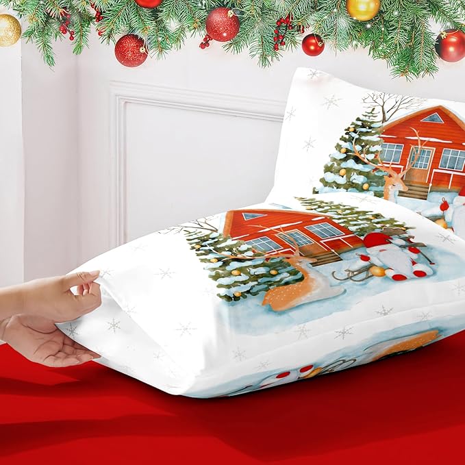 YIYEA Christmas King Size Pillow Cases Set of 2, Ultra Soft Double Brushed Microfiber Pillowcases King, Christmas Bed Pillow Covers, Fade Resistant, Easy Slip-On (20"x36")