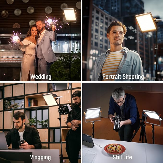 Neewer 2 Packs Dimmable Bi Color 480 LED Video Light Kit, 3200~5600K CRI 96+ LED Panel with U Bracket, 75 inches Tripod Light Stand for YouTube Recording Studio Photography Streaming Key Lighting