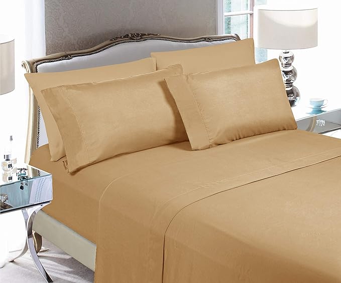 Elegant Comfort Luxury Soft Bed Sheets 1500 Premium Hotel Quality Microfiber Softness Wrinkle and Fade Resistant (6-Piece) Bedding Set, California King, Medallion Gold
