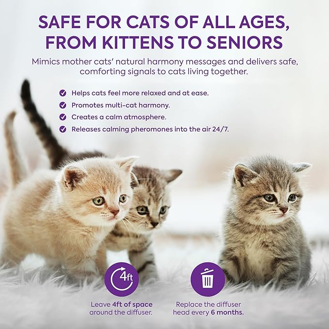 TopSum Cat Calming Pheromone Diffuser: Feline Pheromones Plug in for Stress, Along At Home, Spraying, Fighting, Scratching, Aggression & Excessive Meowing (Purple– 4 Refills)