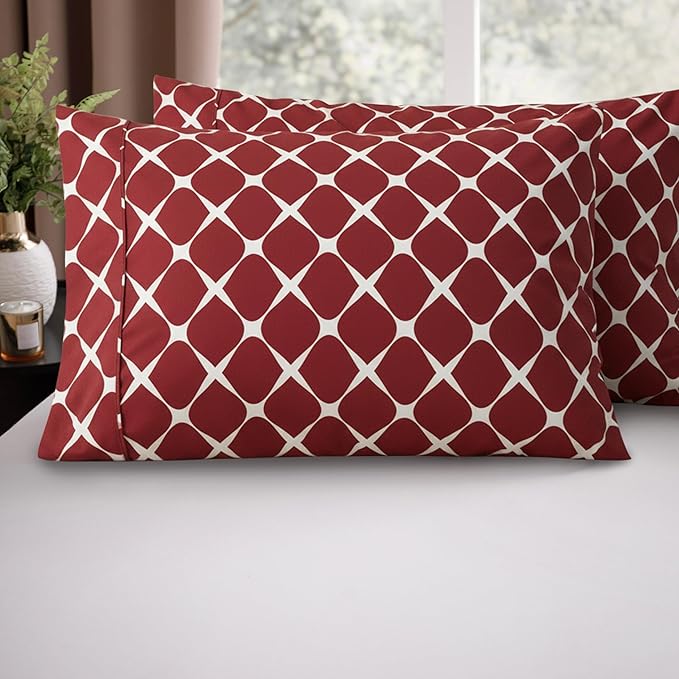 Elegant Comfort Luxury Ultra-Soft 2-Piece Pillowcase Set - 1500 Premium Hotel Quality Microfiber Double Brushed - Wrinkle Resistant, Bloomingdale Burgundy, Standard/Queen Size