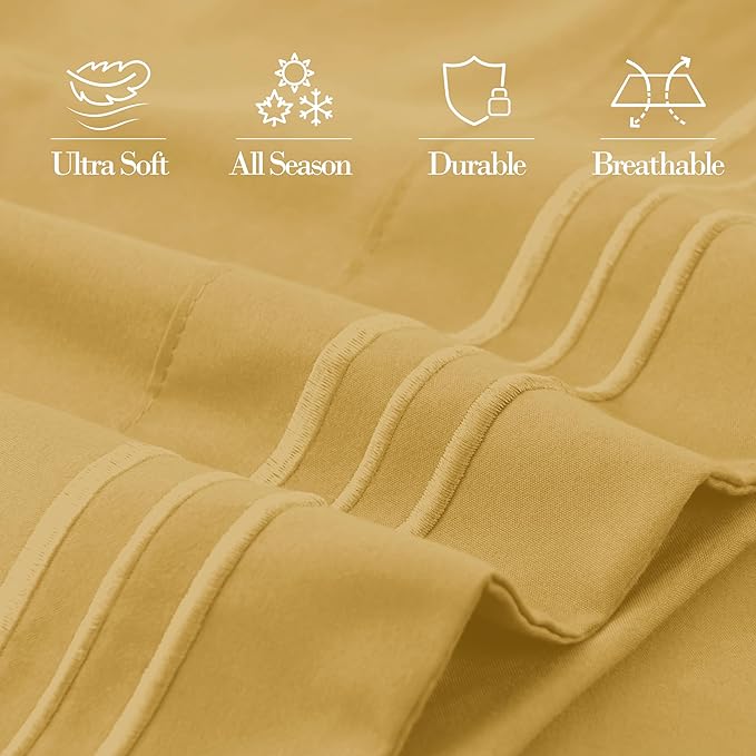 Mocassi 1-Piece Premium Body Pillowcase 1800 Series Hotel Quality Microfiber - Soft and Breathable with 3-Line Embroidery Wrinkle and Stain Resistant, Easy Care, 21" x 54", Gold