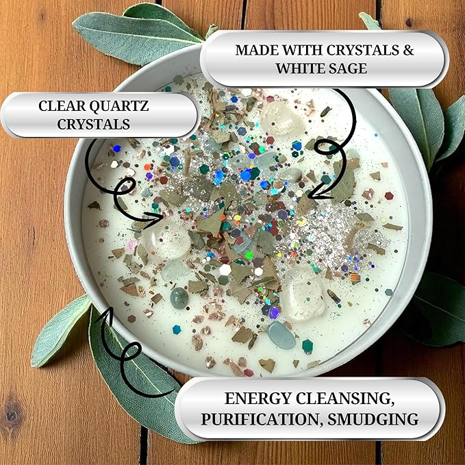 White Sage Candle | Energy Cleansing | Cleansing House Negative Energy Smudge Kit | Soy Wax Natural Clean Organic Non Toxic - Aromatherapy Spiritual Meditation Gifts | Long Lasting (Large 14oz)