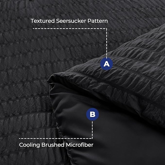 HYMOKEGE Black Oversized King Comforter Set Seersucker 7 Pieces, All Season Luxury Bed in a Bag for Bedroom, Bedding Set with Comforter, Sheets, Pillowcases & Shams