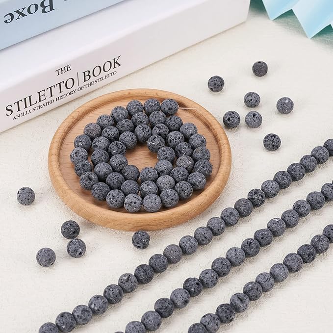 Craftdady 8mm Unwaxed Natural Lava Stone Beads 460Pcs Round Volcanic Rock Gemstone Loose Beads Energy Healing Chakra Beads for Jewelry Craft Essential Oil Bracelet