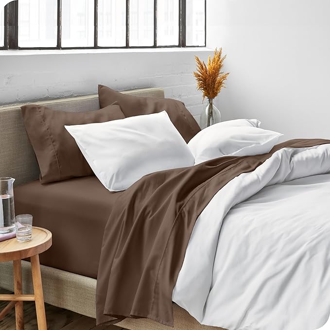 Bare Home Twin Sheet Set - 1800 Ultra-Soft Microfiber Twin Bed Sheets - Double Brushed - Deep Pockets - Easy Fit - 3 Piece Set - Bedding Sheets & Pillowcases (Twin, Cocoa)