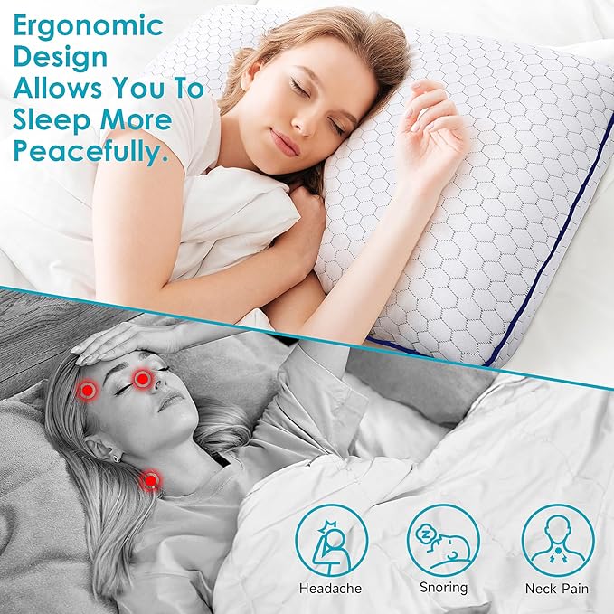 CushyOasis Memory Foam Pillows for Side, Back and Stomach Sleepers, Bed Pillow with Washable Cover and Breathable Mesh, Bed Pillow for Sleeping King Size (Grey)