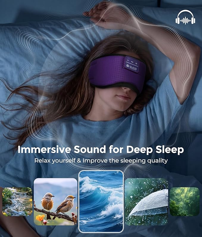 LOVE EYE Sleep Headphones Bluetooth 5.4 Sleeping Eye Mask Wireless Music Earphones with HD Speakers for Side Sleepers Total Blackout Cotton Mask for Travel, Office, Unique Gifts (Deep Purple)
