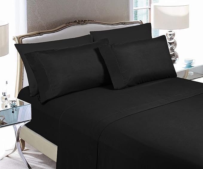 Elegant Comfort Luxury Soft Bed Sheets 1500 Premium Hotel Quality Microfiber Softness Wrinkle and Fade Resistant (6-Piece) Bedding Set, Full, Black