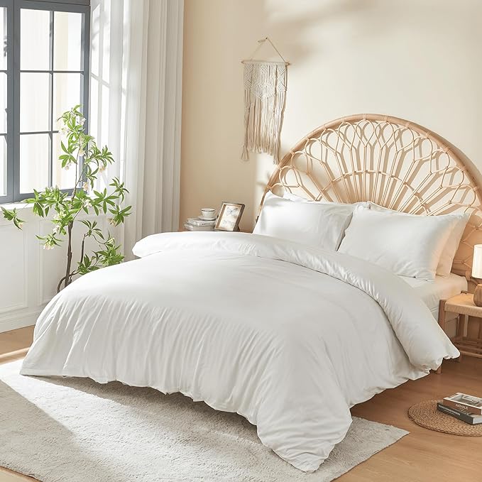 DOZ 100% Long Staple Cotton Duvet Cover Set, Soft Sateen Weave, Smooth, Breathable, Hotel Comfort, 106"x90", 8 Loops, 3pc – 2 Pillowcases 1 Duvet Cover (Snow, King/Cal King)