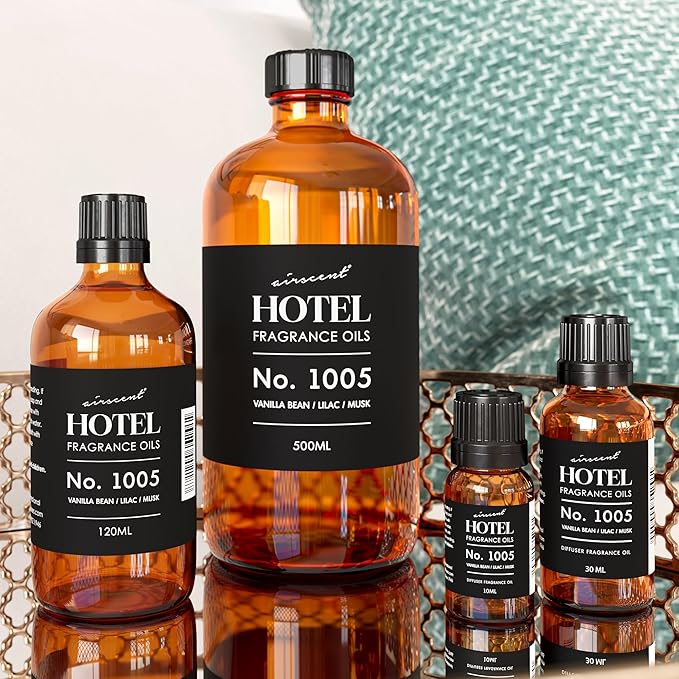 AirScent Hotel Diffuser Oil No. 1005 - Vanilla Bean Lilac Sandalwood - Hotel Scent Dupe - Premium Fragrance Oil for Ultrasonic and Waterless Diffusers and Crafting - 120 mL, 4 fl oz Glass Bottle