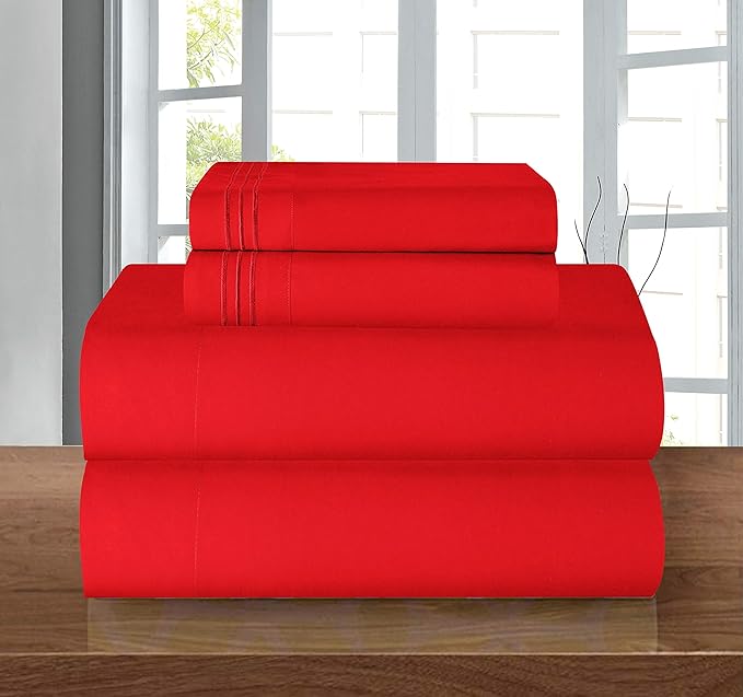 Elegant Comfort Luxury 1500 Premium Hotel Quality Microfiber 4-Piece Sheet Set - Wrinkle Resistant, All Around Elastic Fitted Sheet, Deep Pocket up to 16", Full, Red