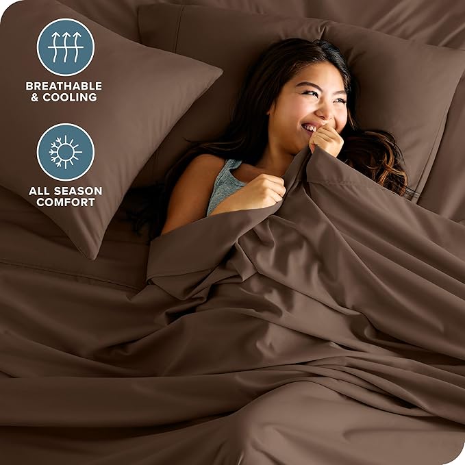 Bare Home Hotel Luxury Full Sheet Set, Extra Soft - 6 Piece Set - Deep Pockets - Easy Fit - Cooling & Breathable - Wrinkle, Fade, Stain Resistant - Includes 4 Pillowcases (Full, Cocoa)
