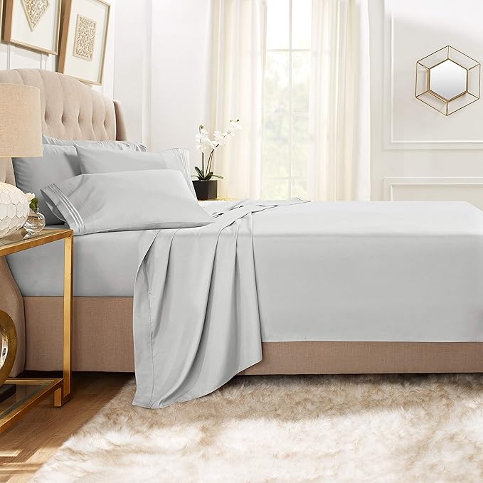 Clara Clark Twin XL Sheets, 5 Piece Set - Hotel Luxury Bed Sheets, Super Soft Bedding Set, Twin XL Size, Silver